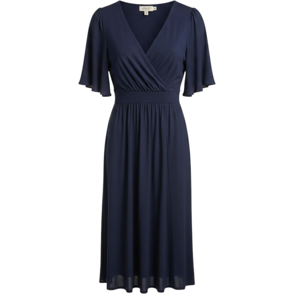 Eliza J Faux Wrap Dress Women 2P Navy Blue Flutter Sleeve Cocktail Wedding New